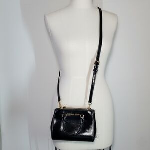 Michael Kors XS Mini Satchel Bag Double Handle Crossbody Strap Black Gold Patent